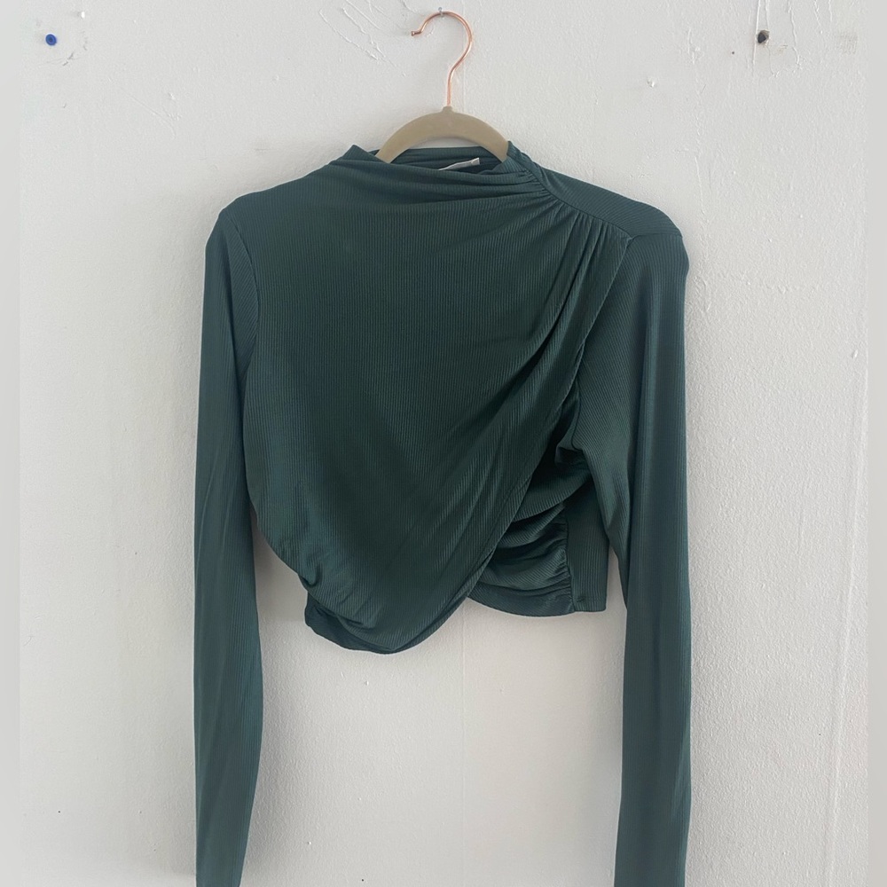 12th Tribe Dark Green Long Sleeve Crop Top